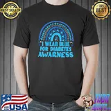 We Wear Blue For Diabetes Awareness Leopard Rainbow Hearts T-Shirt
