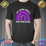 We Wear Purple For Aicardi Syndrome Awareness Rainbow With Heart T-Shirt
