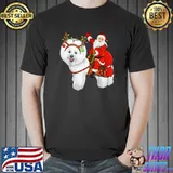 Xmas Holiday Santa Riding Bichon Frise Dog Christmas T-Shirt