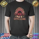 100 Days Of Coffee And Chaos 100th Day Of School Rainbow Leopard Retro T-Shirt