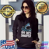 100 Days Sharper Shark Lovers 100th Day of School T-Shirt Hoodie