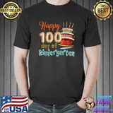 100 Days Smarter Happy 100th Day Of Kindergarten Birthday Cake School Student Teacher T-Shirt