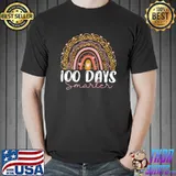 100 Days Smarter Happy 100th Day Of School Leopard Rainbow T-Shirt