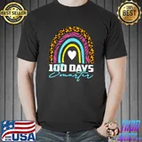 100 Days Smarter Happy 100th Day Of School Rainbow Leopard Retro T-Shirt