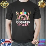 100 Days Y'all Happy 100th Day Of School Unicorn Leopard Girl T-Shirt