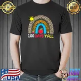 100 Days Y'all Rainbow Leopard Sun 100th Day Of School Teacher T-Shirt