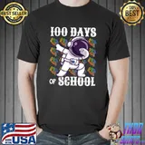 100th Days Of School Astronaut Dabbing Gamer 100 Days Smarter Colors T-Shirt