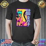 Anime Catgirl Cosplay Cat Nekomimi Nerd Geek Japanese Art T-Shirt