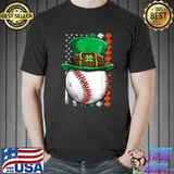 Baseball St Patricks Day Ball Leprechaun Hat Catcher American Flag T-Shirt