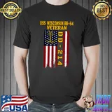 Battleship Uss Wisconsin BB-64 Warship Veteran Grandpa Dad American Flag T-Shirt