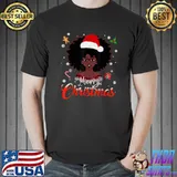 Black African Girl American Melanin Christmas Santa Hat Xmas T-Shirt