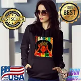 Black Woman Teacher Afro Retro Matching Black History Month Queen T-Shirt Hoodie