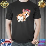 Corgi lights santa hat merry christmas lover dogs T-Shirt