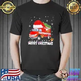 Cute fire truck xmas tree funny firefighter merry christmas shirt