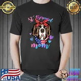 Cute St. Bernard Dog Mom Ribbon American Flag Hearts Mama Puppy Lover Mother T-Shirt
