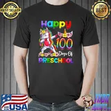 Dabbing Unicorn Happy 100 Days Of Preschool Flowers 100th Day Of School Preschool Teachers T-Shirt