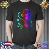 Dog Mom Dog Paw Print Cute Puppy Breeds Black Colors T-Shirt