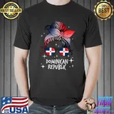 Dominican Republic Messy Bun Hair Sunglasses Flag T-Shirt