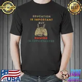 Education Is Important But Gaming Is Importanter Gamer Skeleton Holding Controller T-Shirt