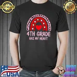 Fourth Grade Has My Heart 4th Grade Teacher Valentines Day Rainbow Leopard T-Shirt