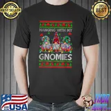 Hangin' With My Gnomies Three Gnomes Lights Christmas Buffalo Plaid T-Shirt