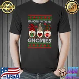 Hanging With My Gnomies Christmas Gnome Ugly Sweater Leopard Plaid T-Shirt