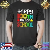 Happy 100 Days Of School 100th Day Student Apple Star Colors Teacher T-Shirt