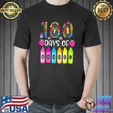 Happy 100 Days Of School Teachers 100th Birthday Crayons T-Shirt
