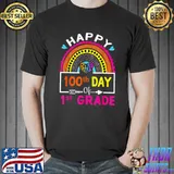 Happy 100th Day Of 1st Grade Student Teacher Rainbow Leopard T-Shirt
