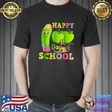 Happy 100th Day Of School Apple Green 100 Days Of School Teacher T-Shirt