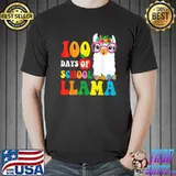 Happy 100th Day Of School Llama Teacher Student Flowers T-Shirt