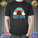 Happy 100th Days Of School Rainbow Cloud Retro Groovy Smarter Teacher T-Shirt