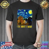 I Do What I Want Starry Night Cat, Van Gogh Sunflower Art Women Cat Mom T-Shirt