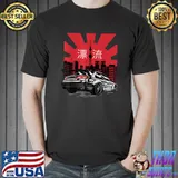 Japanese Red Sunset City And Sport Car T-Shirt
