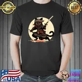 Japanese Samurai Ninja Cat Anime Kawaii Catzilla Cat Moon T-Shirt