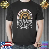 Look Whoooos 100 Days Smarter Rainbow Leopard Stars 100th Day Grade School Teacher T-Shirt