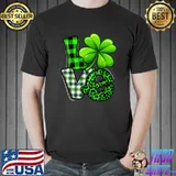 Love St Patricks Day Matching Family Shamrock Green Plaid Leopard T-Shirt