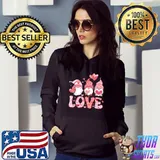Love Valentine Three Gnome Hearts Gnome Valentine's Day T-Shirt Hoodie
