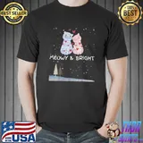 Meowy And Bright Christmas Tree Lights Meowy Cat Merry T-Shirt