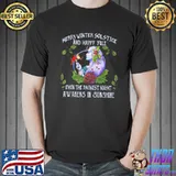 Merry winter solstice and happy yule even the darkest night awakens in sunshine artwork shirt