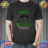 One Lucky Mama St. Patrick's Day Messy Bun Leopard Bandana Shamrock T-Shirt