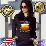 One Step And One Second At A Time Faith In God Sunset On Beach T-Shirt Hoodie