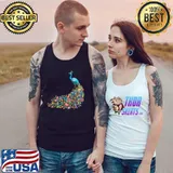 Peacock Graphic Blue Teal Floral Tail Feathers Bird Lover T-Shirt Tank Top