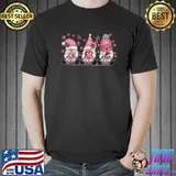 Pink Gnome Coffee Lover Happy Valentines Day Pajama Sunflower And Butterflies T-Shirt