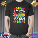 Poppin' My Way Through 100 Days Of School Unicorn Coffee Rainbow Apple 100th Day Pop It T-Shirt