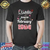 Queen Since February 1994 Flowers 1994 Birthday Butterflies Retro T-Shirt