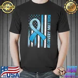 Recovery Matters American Flag Blue Ribbon Drug Alcohol T-Shirt