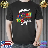 Retro 100 Magical Days Of School Train 100th Day Teacher T-Shirt