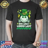 Retro Groovy St Patrick's Day Shamrock One Lucky Lunch Lady T-Shirt
