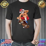 Retro Santa Sunglasses Santa Playing With A Skateboard Christmas T-Shirt
